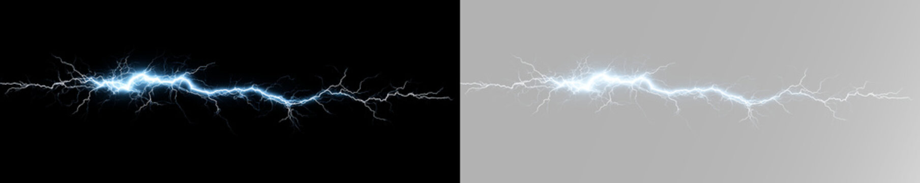 Blue plasma lightning bolt with branching electric sparks and a glowing horizontal energy arc