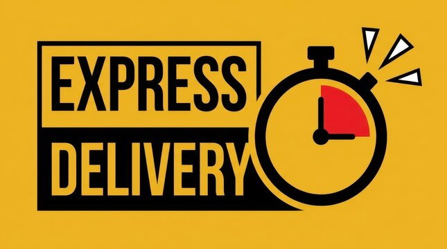 Express delivery service banner with stopwatch icon for fast shipping business on bright yellow background.