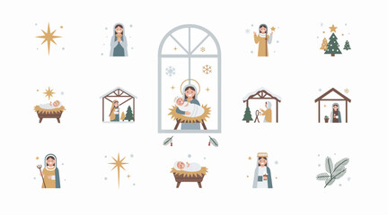 Fototapeta premium christmas nativity scene illustrations