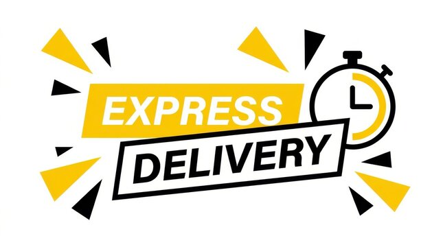 Professional express delivery logo with yellow highlights and stopwatch icon for logistics and distribution.