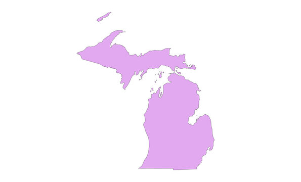  Purple Michigan state map silhouette for travel infographic.