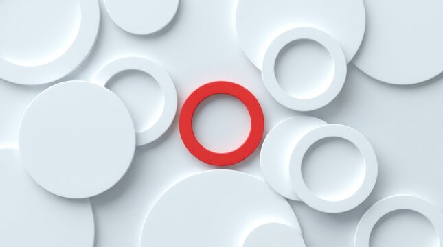 Single vibrant red ring centered among overlapping white circles representing focal point unity and connectivity.