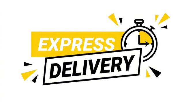 Speedy shipment banner with stopwatch icon for express delivery service marketing on clean white background.