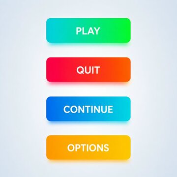 Set of colorful flat ui buttons with play, quit, continue, and options text