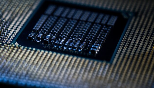 Extreme Macro Close Up of Computer CPU Processor Microchip Underside Components