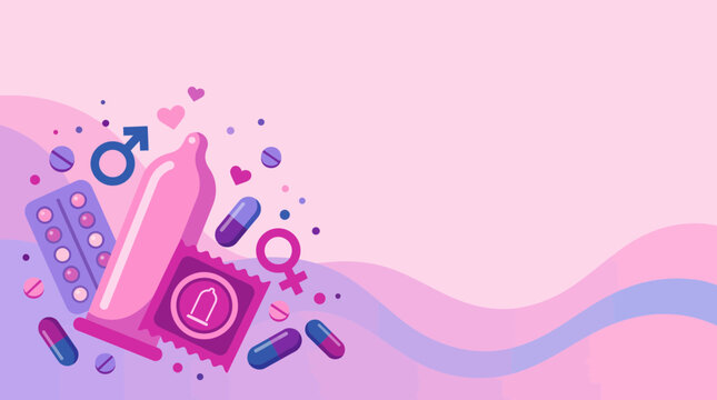 World Sexual Health Day awareness banner with contraceptive pills and protection condoms