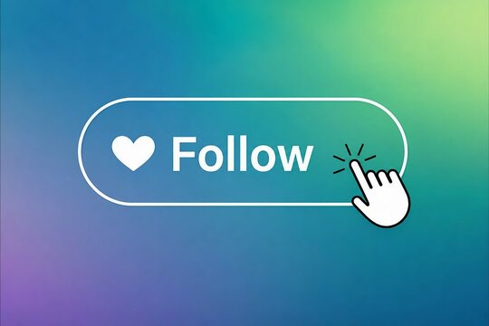 Follow button with heart icon being clicked by a finger