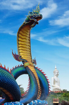 Giant Thai dragon serpent sculpture, sacred Naga statue in Thailand landmark
