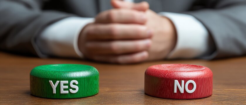 Decision-making tools on a wooden table.
