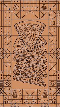 Geometric pizza slice stack in minimalist line art style