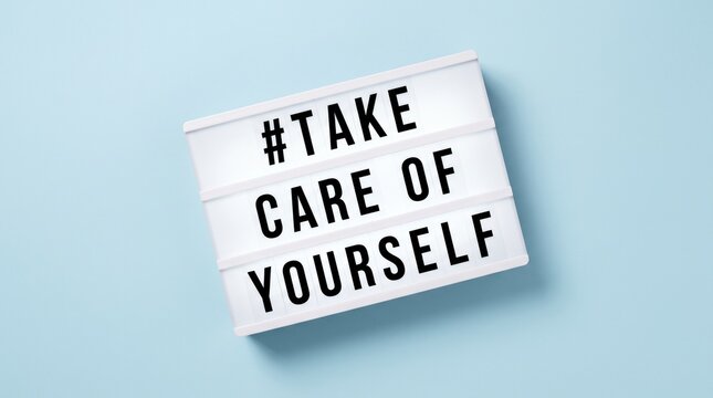 Inspirational message take care of yourself on lightbox sign