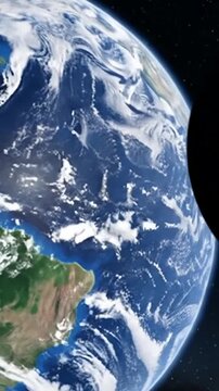 Realistic cinematic 3d animation of planet earth rotating in deep space with clouds and stars.