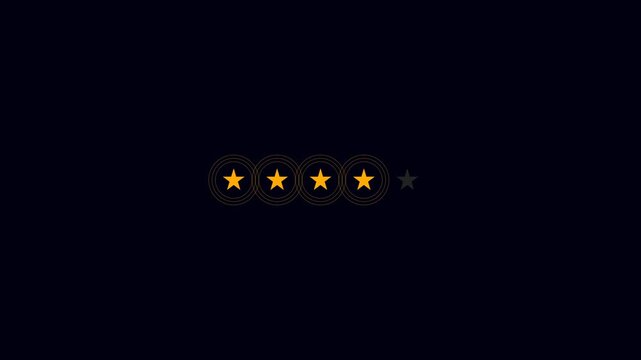 Gold star rating system with concentric ripple animation on black background for user reviews
