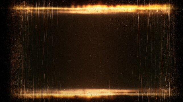 Abstract, aged, burnt, textured frame with glowing edges and vertical scratches