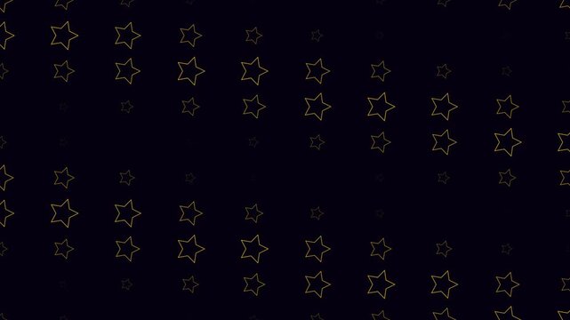 Golden star outlines scaling in a halftone pattern on a black background for motion graphics