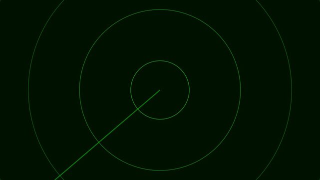 Green radar screen scanning for targets with multiple circular displays on dark background