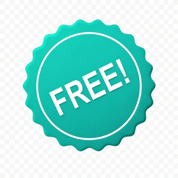 Bright green free badge with white exclamation mark stylized text