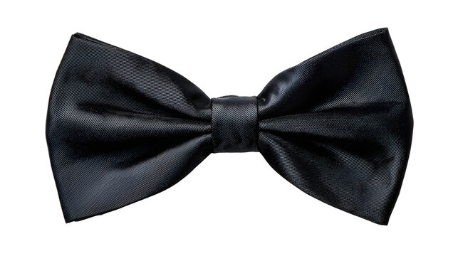 Pre tied black classic bow tie lying flat with flat white background accessory elegance neckwear clothing fashion wedding bowtie formal with style
