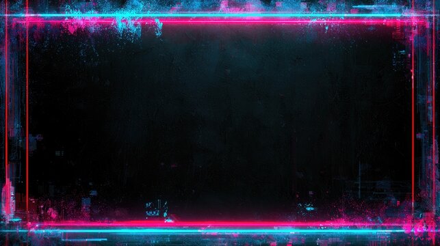 Dark background with glowing neon-like electric blue and pink abstract borders