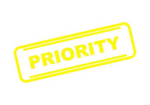 Bright yellow rectangular priority rubber stamp sign with a distressed texture isolated on transparent background
