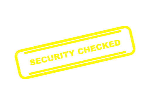 Yellow security checked rubber stamp impression on a document or paper isolated on transparent background