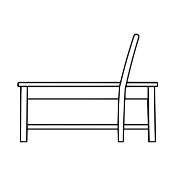 Backless wooden bench side view minimal line drawing featuring clean strokes and isolated monochrome illustration