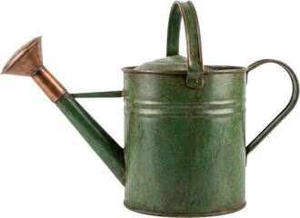 Vintage green metal watering can with copper spout © Nur