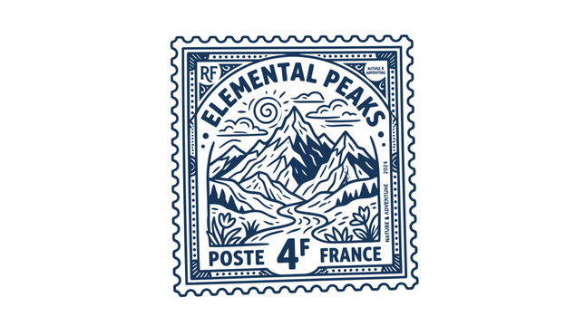 vintage french stamp with mountain landscape