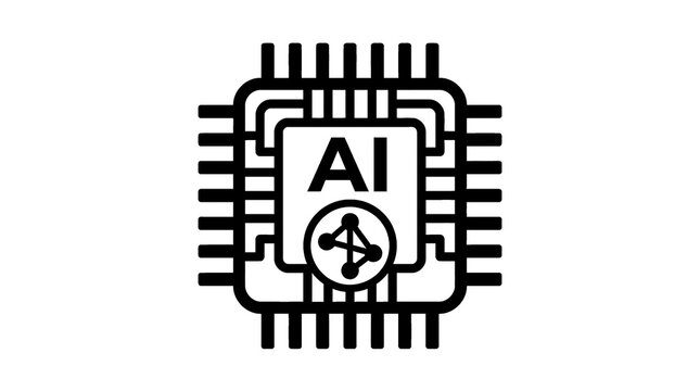 Artificial intelligence computer processor chip icon with processor technology computer