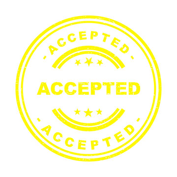 Yellow round rubber stamp with the word accepted for business documents isolated on transparent background