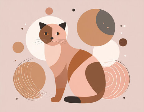 abstract geometric siamese cat illustration wall art design elements