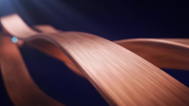 Woven copper strands with a blue light against a dark background