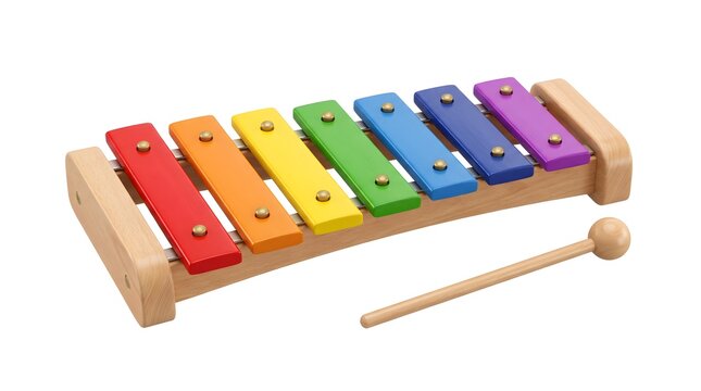 Colorful Wooden Toy Xylophone for Kids Isolated on White Background