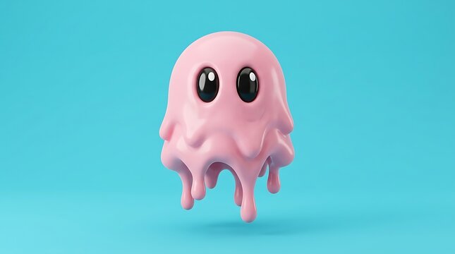 Cute pink blob character with big eyes in a 3d render style