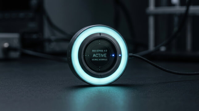 Ai medicine personalized device glowing circular interface futuristic technology digital screen medical sensor data connection