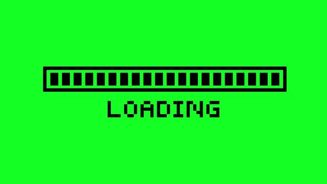 Retro Pixel Art 8 Bit Loading Progress Bar Animation on Green Screen
