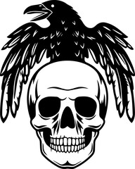 Fototapeta premium SVG vector illustration of a raven skull.Black Eagle and Skull Emblem with Heraldic Shield Design