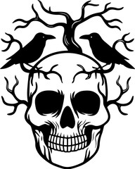 Fototapeta premium SVG vector illustration of a raven skull.Skull Design with Wings in Vintage Style for Graphic Art