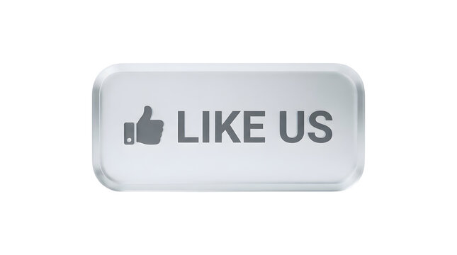 Like Us Button featuring social media, thumbs up, 3D render, facebook, icon, interaction, approval, engagement, click, digital, online, web, graphic, symbol, positive, support and recommendation