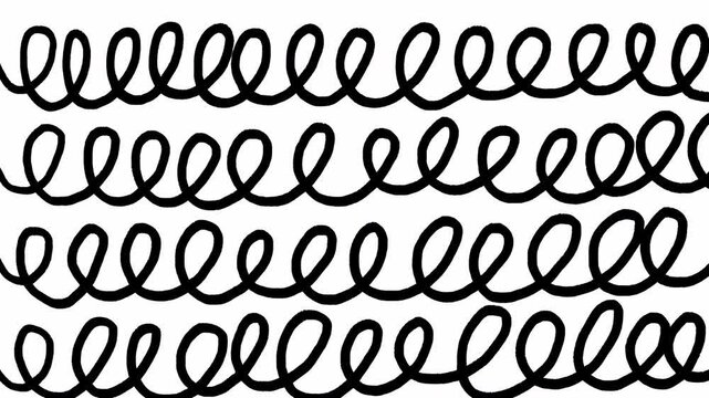 Abstract Animation featuring hand-drawn black scribbles and rhythmic loops on a white background Seamless Loop 4K