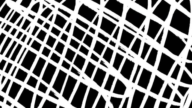 Dynamic Hand Drawn White Scribble Hatching Grid on Black Background Abstract Animation Seamless Loop 4K