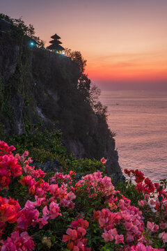 Cliffside seascape of Uluwatu Temple in Bali, Indonesia