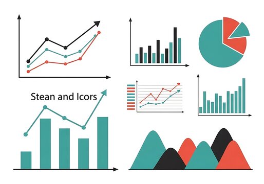 Colorful business data charts and graphs collection