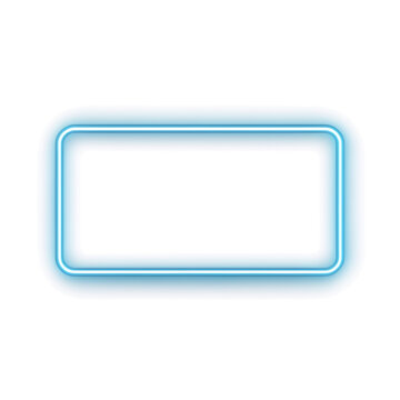 A glowing blue neon rectangular frame design element isolated on transparent background
