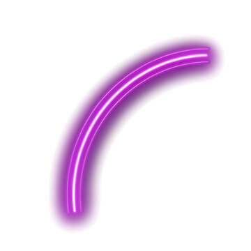 A glowing purple neon curved line element isolated on transparent background