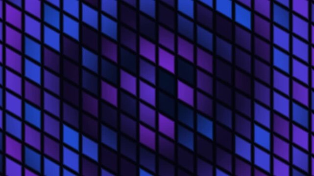Tilted cell grid pulsing outward seamless loop, glowing isometric squares technology background