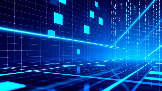 Blue neon grid and light beams