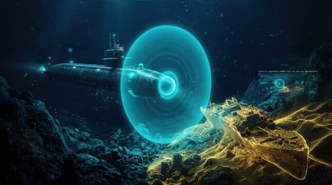 Underwater Acoustic Pulse Scanning Rocky Seafloor