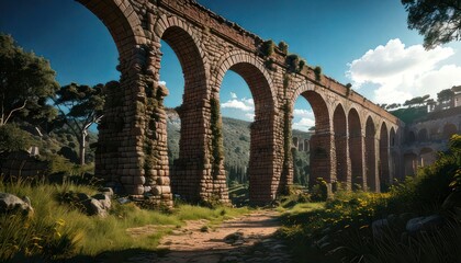 Fototapeta premium Abandoned stone bridge in landscape.