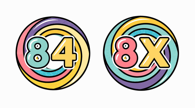 colorful numbers 84 and 8x